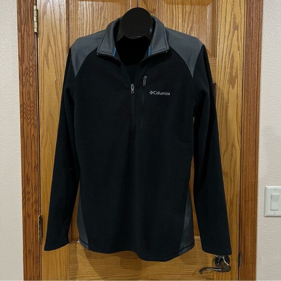 Columbia Mens Black Pull Over Fleece Quarter Zip Sweatshirt Medium - Picture 2 of 6